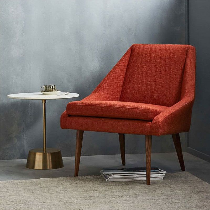 Scandinavian Round Wood Top Side Table Metal Pedestal End Table