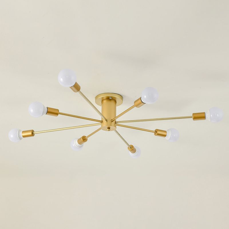 Gouden Spoetnik-plafondlamp in industriële retro-stijl smeedijzeren semi-inbouwmontage voor woonkamer