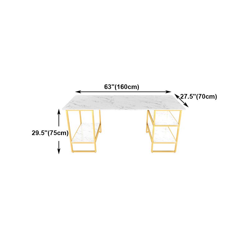Glam Style Computer Desk Marble Rectangular Office Desk With Storage Shelf