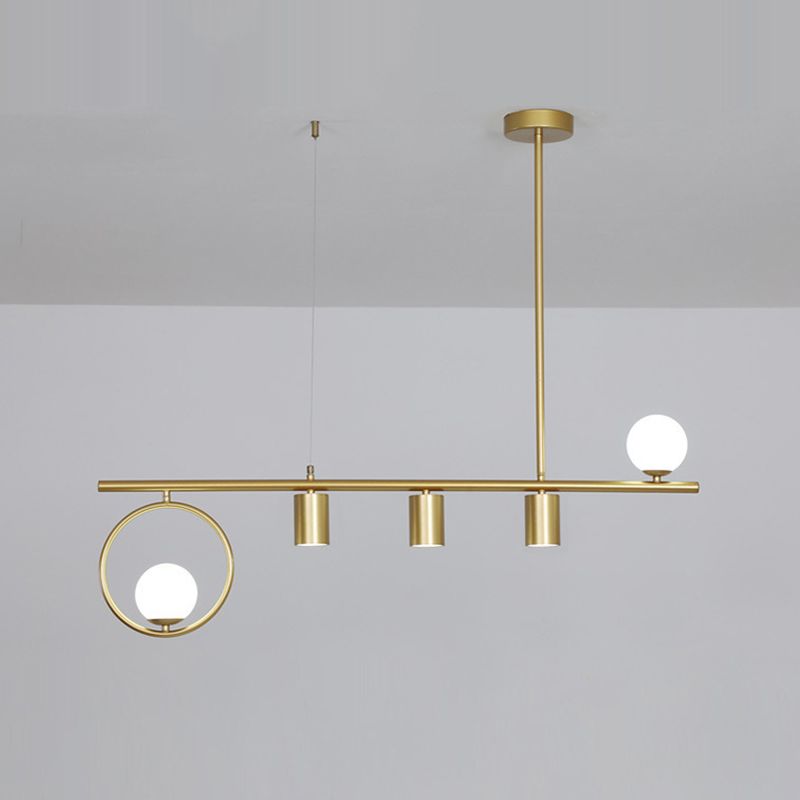 5 / 6 Light Ceiling Pendant in Black / Gold Finish Metal and Glass Kitchen Island Fixture