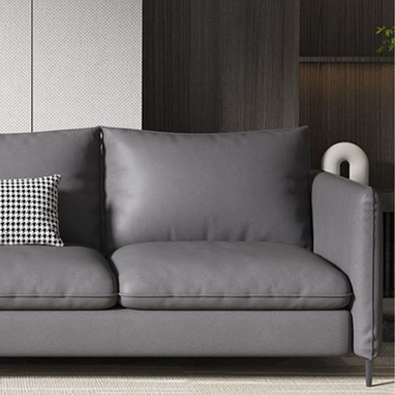 Standard Square Arm Loveseat Loose Back Fabric and Faux Leather Setee in Gray