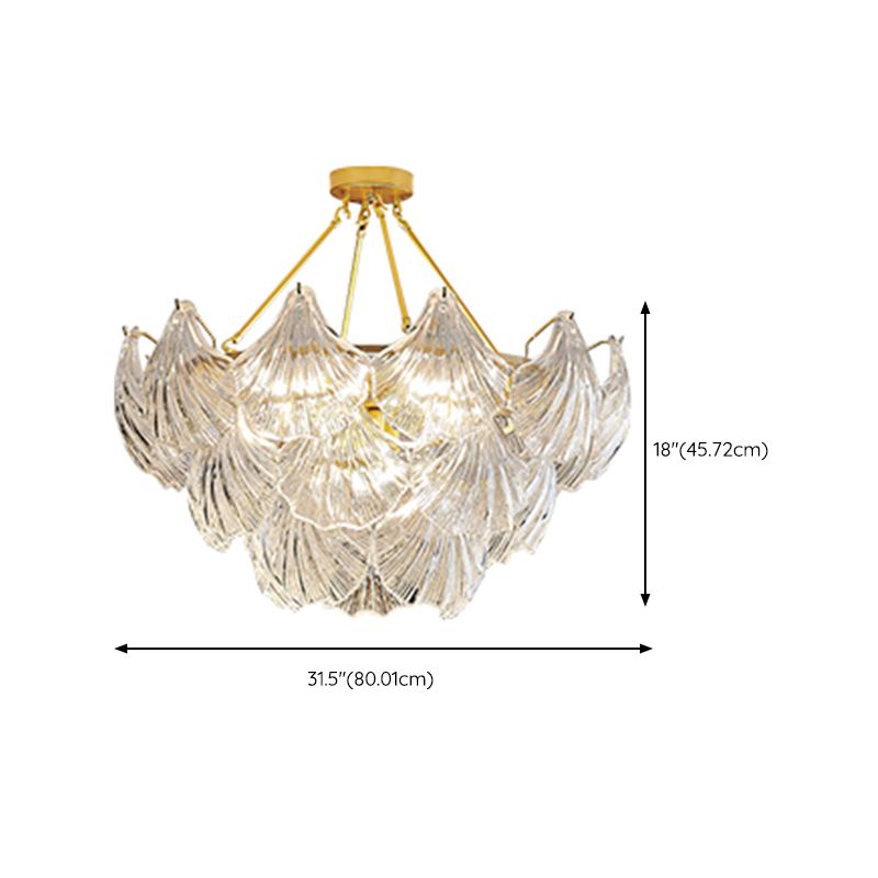 Modern Metal Pendant Light Shell Shape Island Light with Glass Shade for Living Room