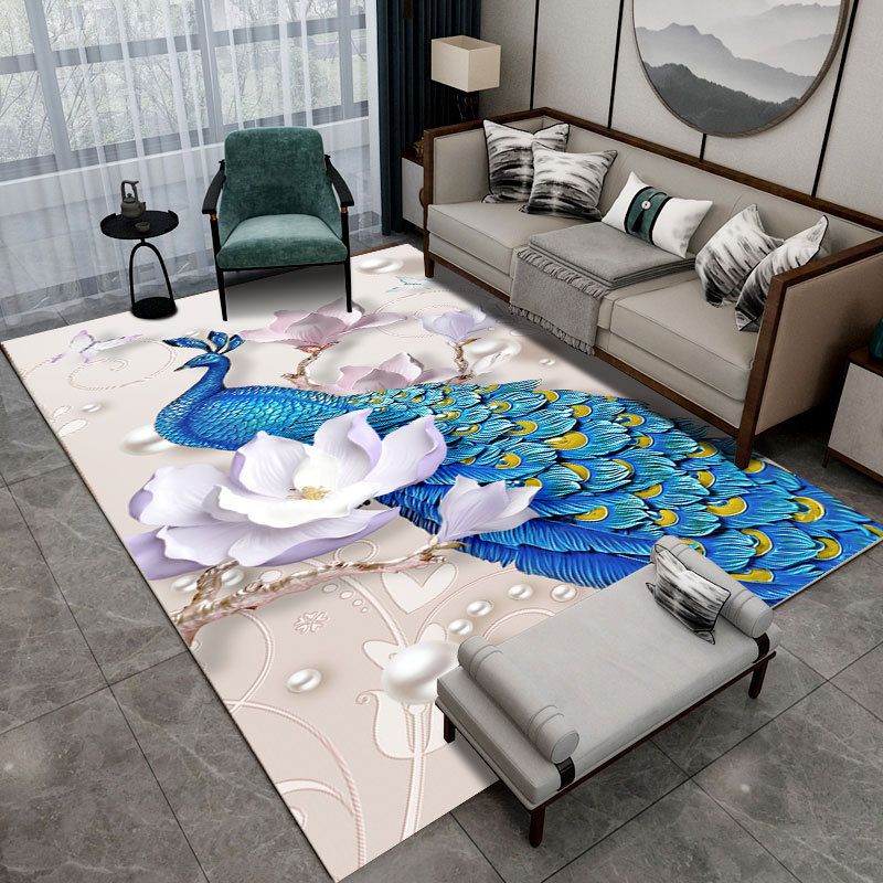 Modern pauw bedrukt tapijt polyester binnen tapijt tapijt niet-slip achterste ruggengiert tapijt voor woonkamer