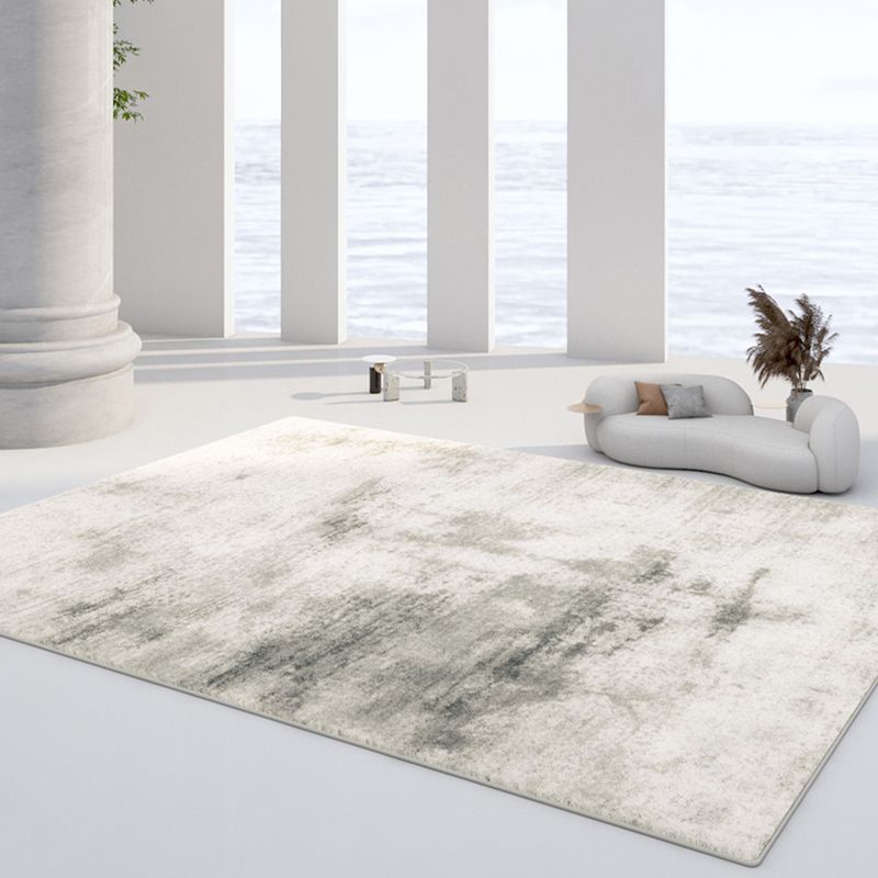 White Tone Minimalist Area Carpet Polyester Mottled Effect Indoor Rug Easy Care Rug for Living Room