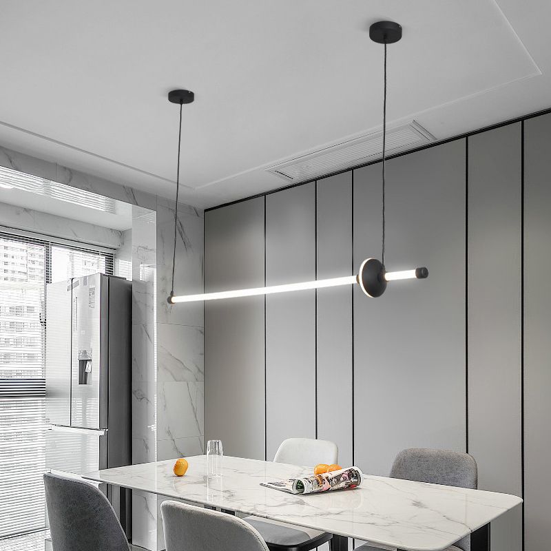 Metal Linear Island Pendant Modern 2-Light Island Lighting for Dining Room
