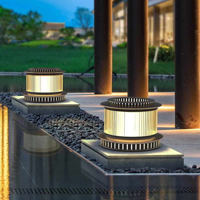 Drum Shape Solar Pillar Lamp Modern Waterproof Outdoor Lights