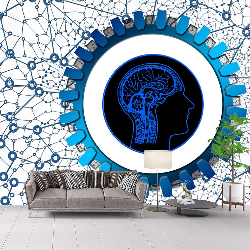 Metal Gear Illustration Wall Mural for Dining Room Moisture Resistant, Personalized Size Available