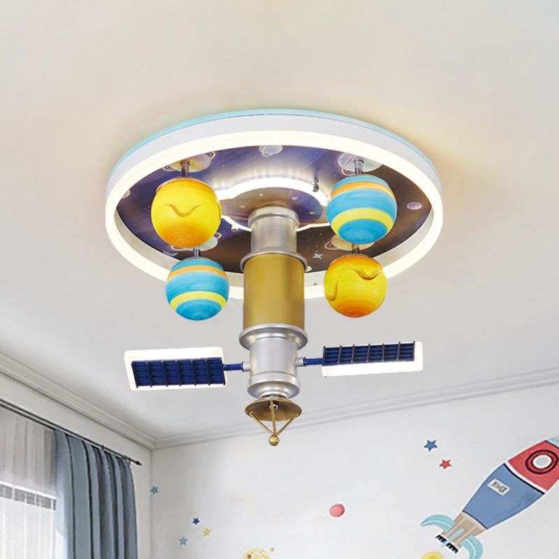 Satellite Flush Mount Fixture Cartoon Acrylic LED Kid-Bedroom Flush Ceiling Lamp in Yellow and Blue