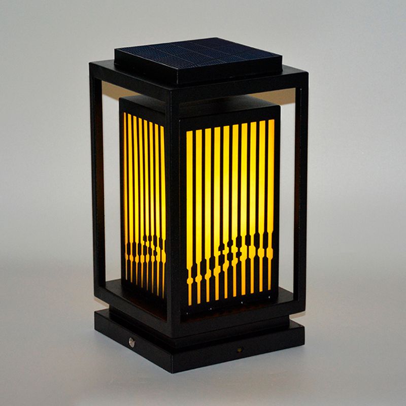 Rectangular Solar Pillar Lamp Modern Metal Outdoor Waterproof Light in Black