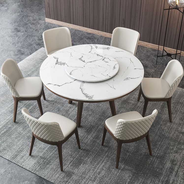 Modern Rotatable Round Table Set 1/4/5/6/7 Pieces Artificial Marble Top Round Table Set