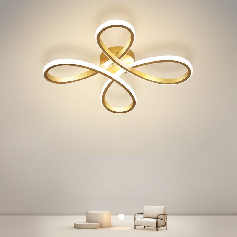 Metal Floral Ceiling Mounted Fixture Simple Style Ceiling Flush in Gold