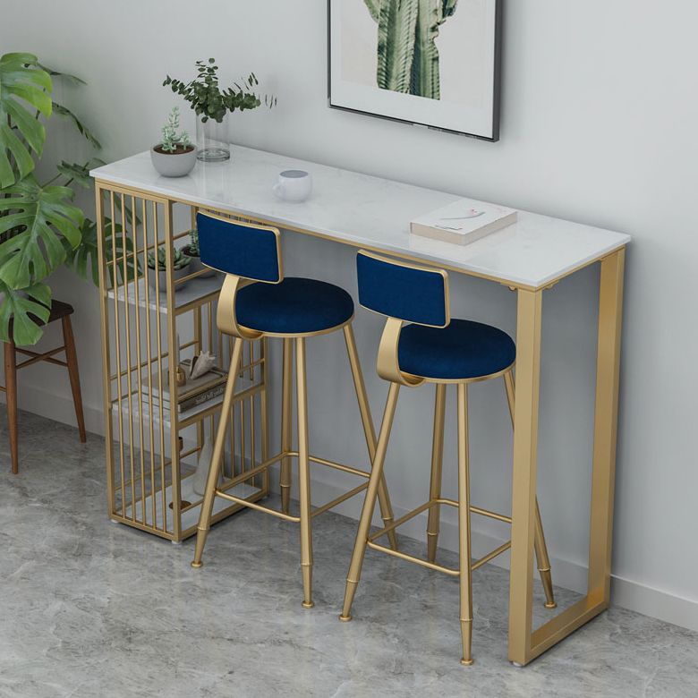 Glam White Marble Bar Dining Table Rectangle Indoor Bistro Table with Shelve