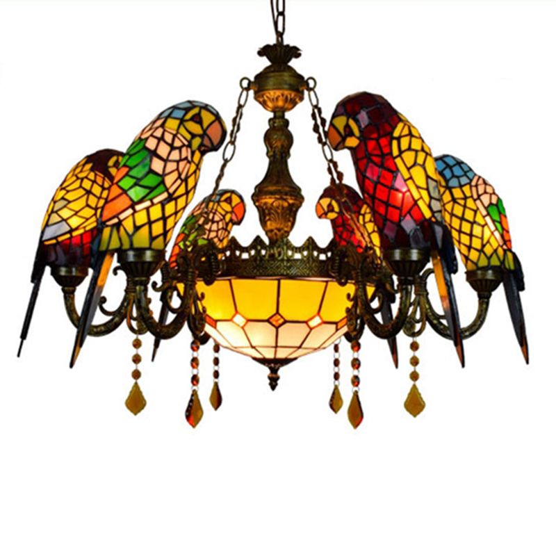 Multi Colored Tiffany Glass Suspension Lighting Victorian Style Ceiling Suspension Lamp for Living Room