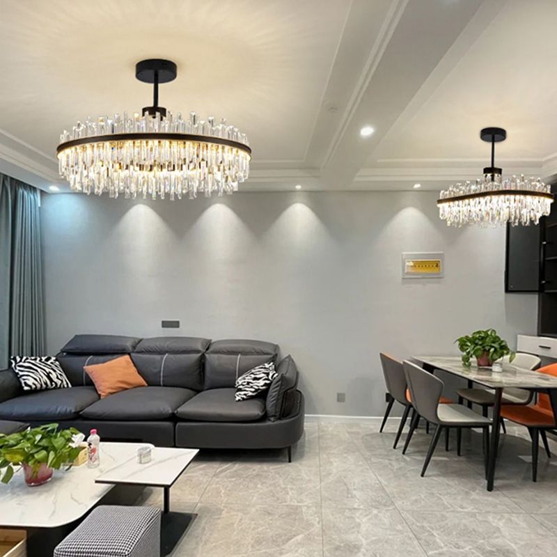 Metal Contemporary Pendant Light with Crystal Shade for Living Room