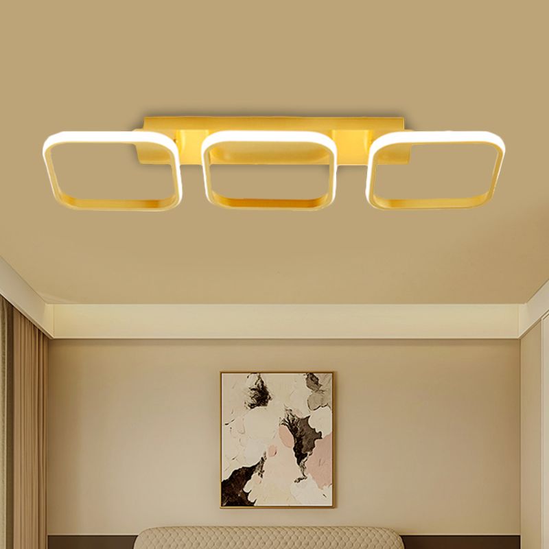 21.5"/31"/41" L Square Semi Flush Lamp Contemporary Acrylic Black/Gold LED Ceiling Mount Fixture in Warm/White Light