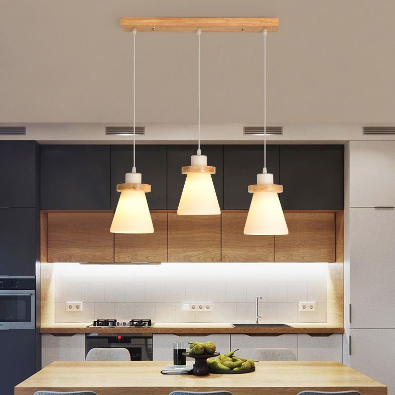 Cone Suspension Pendant Light Modern Wooden Dinning Room Pendant Light Kit in Wood