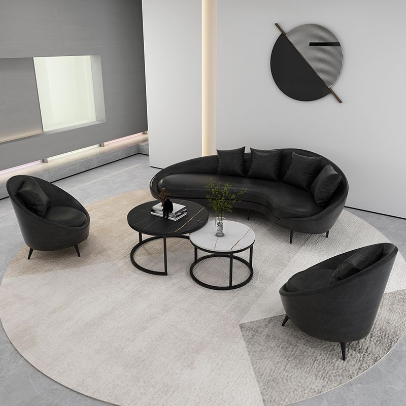 Contemporary Faux Leather Sloped Arm Sofa in Black For Living Room