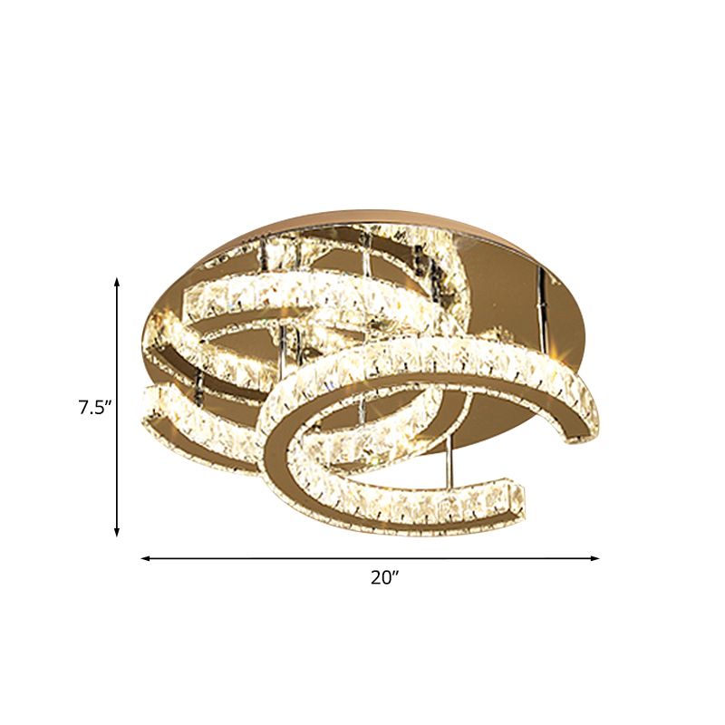 LED Flush Mount Light Simple Double-C Shaped Beveled K9 Crystal Ceiling Lighting in Chrome
