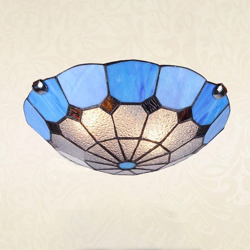 Luminaire de plafond bleu de Style méditerranéen, lampe encastrée en verre d'art roulé à la main en forme de bol