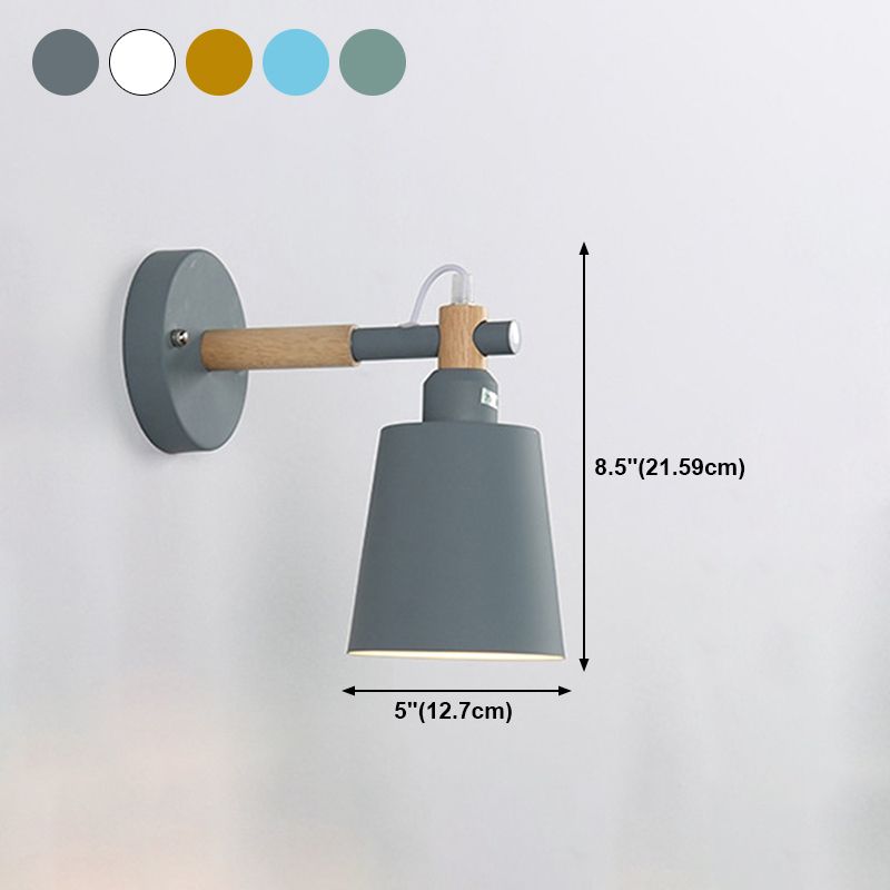 Nordic Style Metal Wall Light Colorful 1 Light Wall Sconce with Wood for Bedroom