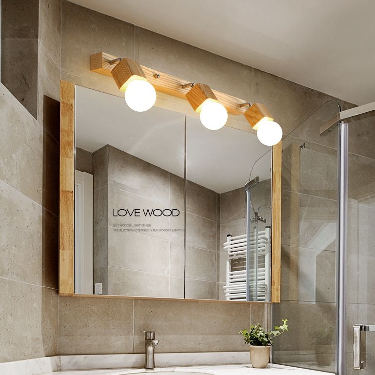 Nordic Mirror Cabinet Vanity Lighting Ideas Wooden LED Vanity Light for Dressing Table