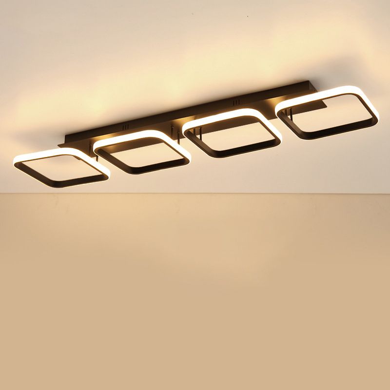 21.5"/31"/41" L Square Semi Flush Lamp Contemporary Acrylic Black/Gold LED Ceiling Mount Fixture in Warm/White Light