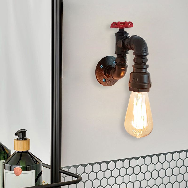 Black Contemporary Wall Sconce Metal Pipe Shape Vanity Lamp for Bathroom
