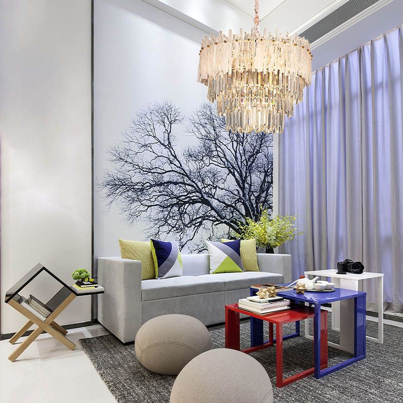 Clear Tri-Sided Crystal Rod Tiered Drop Lamp Modernism 11/23 Lights Living Room Pendant Chandelier