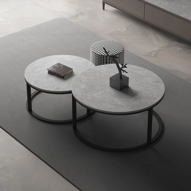Slate Round Coffee Table 2 Piece Modern Minimalist Bunching Tables