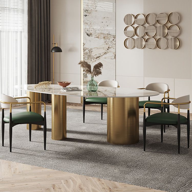 Luxury Sintered Stone Top Dining Table Oval White Table with 3 Legs for Restaurant