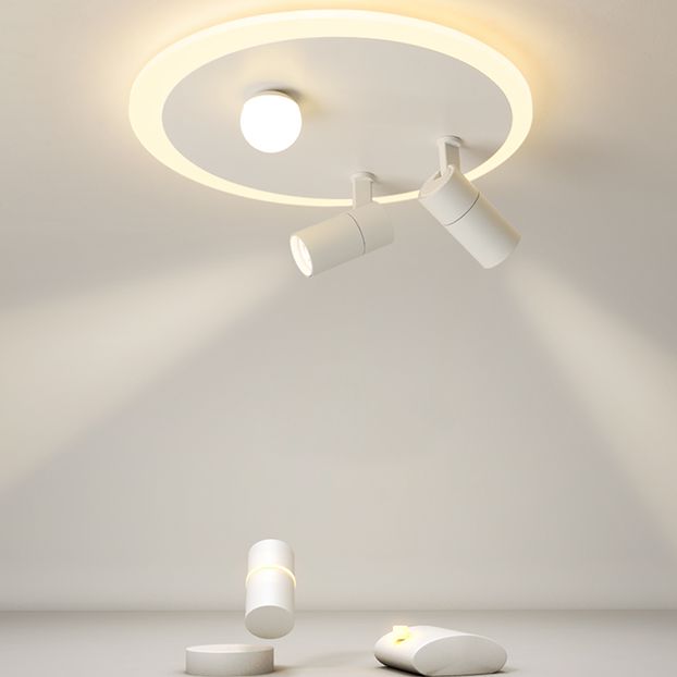 Round Shape Flush Mount Modern Iron Ceiling Light Fixture with 2 Spotlights