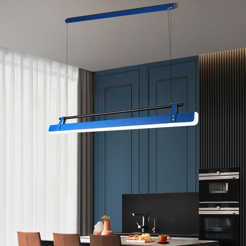 Modern Leather Island Lamp Rectangle 1-Light Restaurant Pendant Light with Acrylic Shade