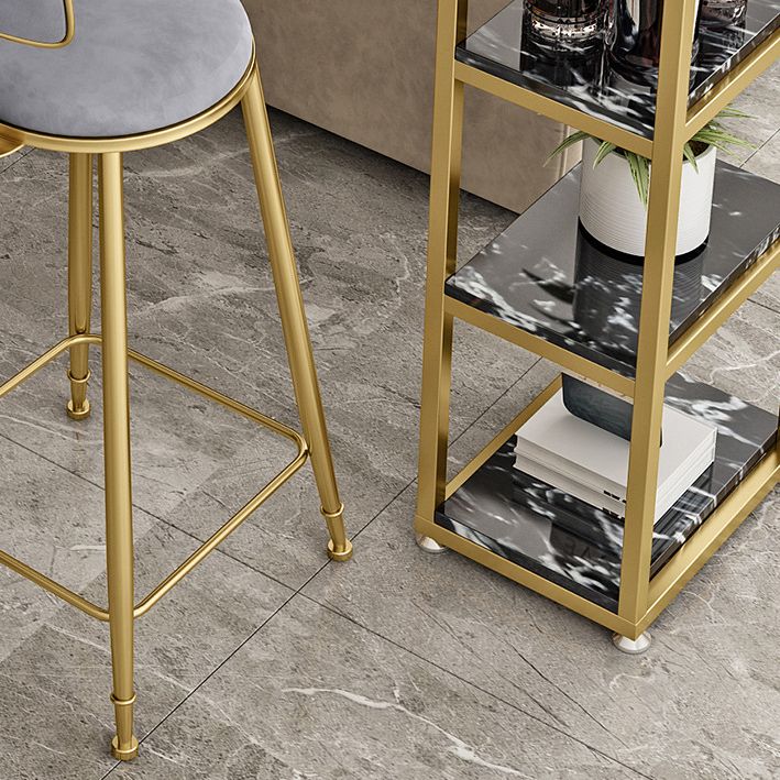 Glam Round Bar and Counter Stool Low Back Stool with 4 Gold Legs