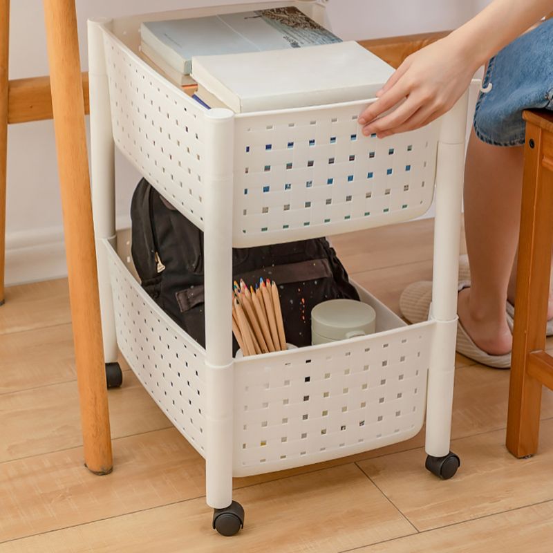 Plastic Standard Bookcase Contemporary Style Open Back Bookshelf with Wheels