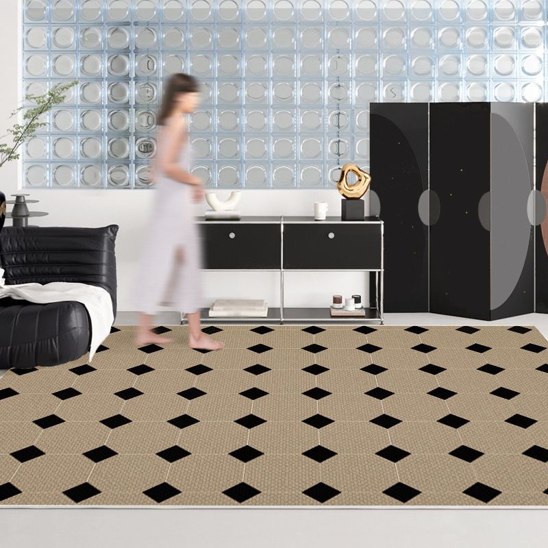 Gray Modern Carpet Polyester Check Pattern Carpet Stain Resistant Carpet for Living Room