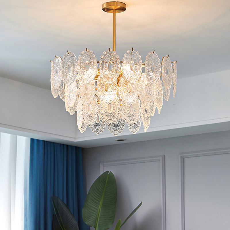 American Style Hanging Chandelier Metal Glass Chandelier in Gold for Hotel Restaurant