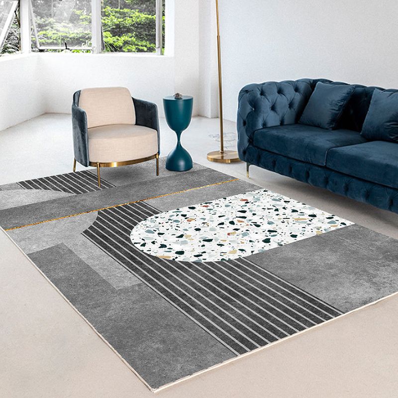 Orange Modern Rug Polyester Geometric Rug Stain Resistant Rug Drawing Room