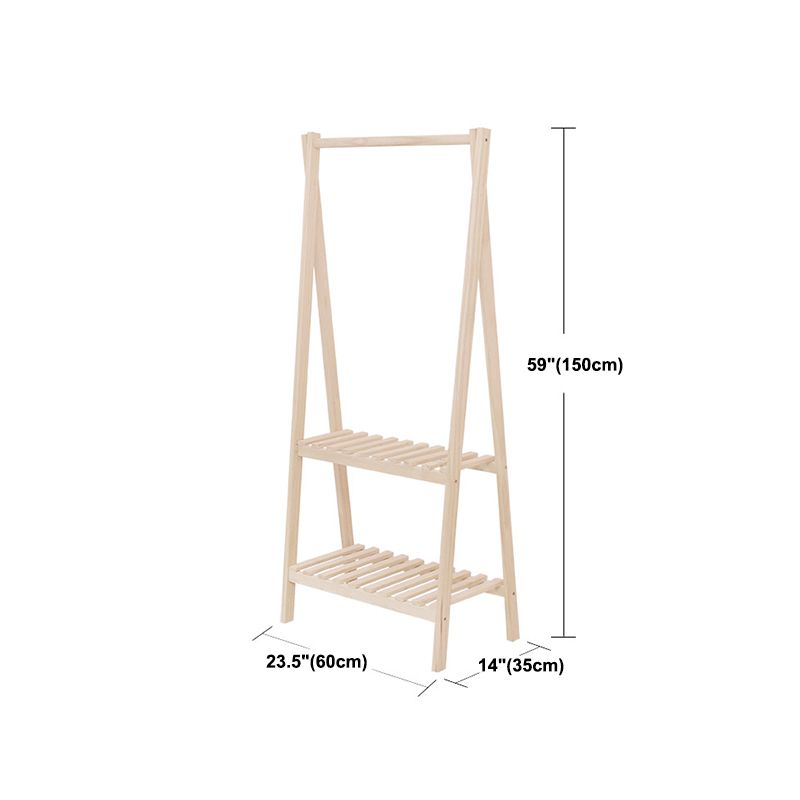 Modern Free Standing Solid Wood Coat Rack with Storage Shelving