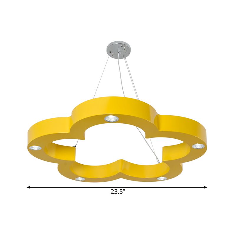 Kids LED Ceiling Hang Fixture with Acrylic Shade Yellow Flower Chandelier Lighting