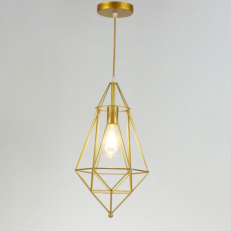 Iron Wire Cage Shade Pendant Lamp Loft Style 1 Head Restaurant Hanging Light Fixture