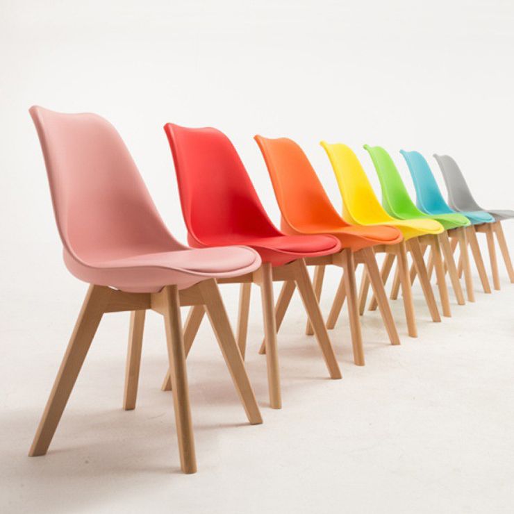 Sedia da pranzo in plastica moderna di faggio solido faggio, sedia da pranzo in plastica