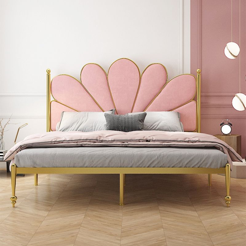 Upholstered Bed with Headboard Metal Bed Frame in Gold Finish