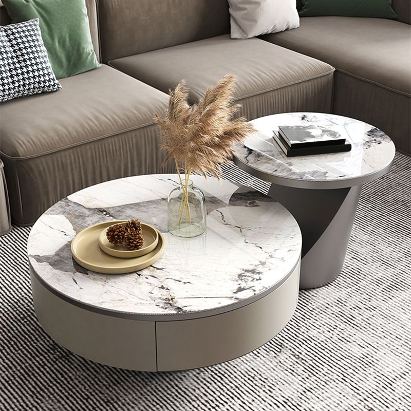 Pedestal Coffee Table Set Slate Round Coffee Table for Living Room