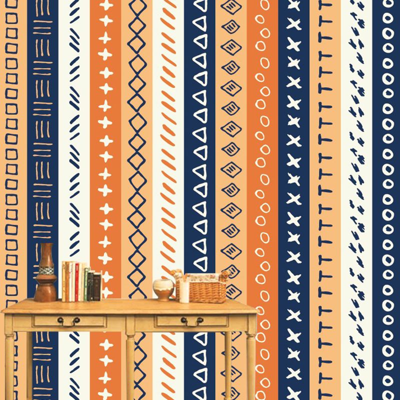 Whole Stripes Wall Covering Mural Bohemia Ethnic Geometric Wall Decor in Blue-Orange-Yellow