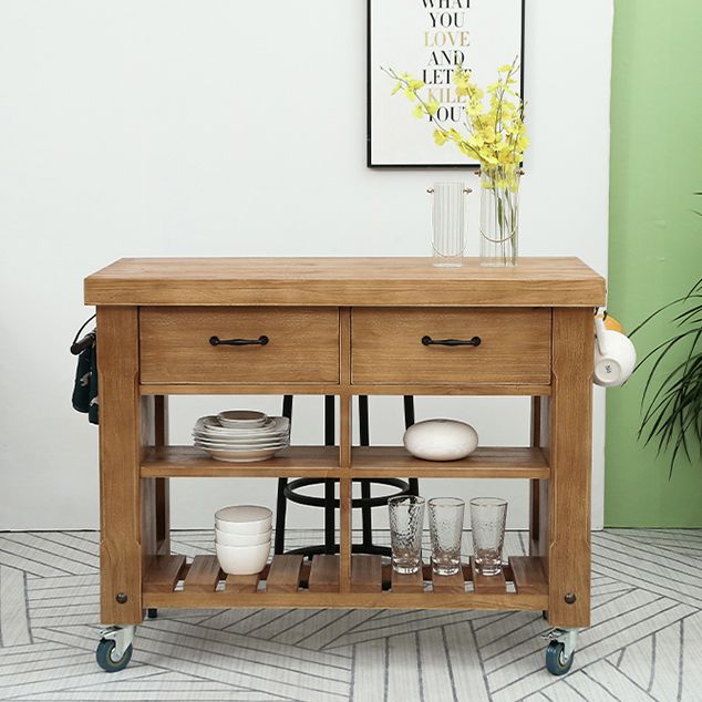 Industrial Stationary Kitchen Cart Wood Rectangular Kitchen Island Cart