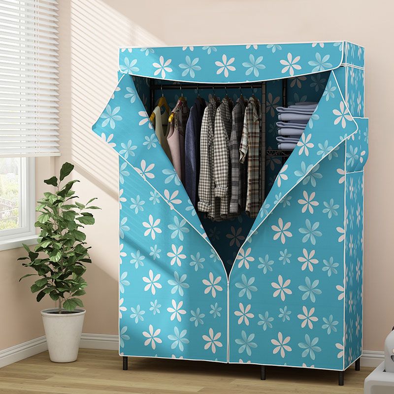 Contemporary Wardrobe Armoire Metal Frame Armoire with Garment Rod and Shelves for Home