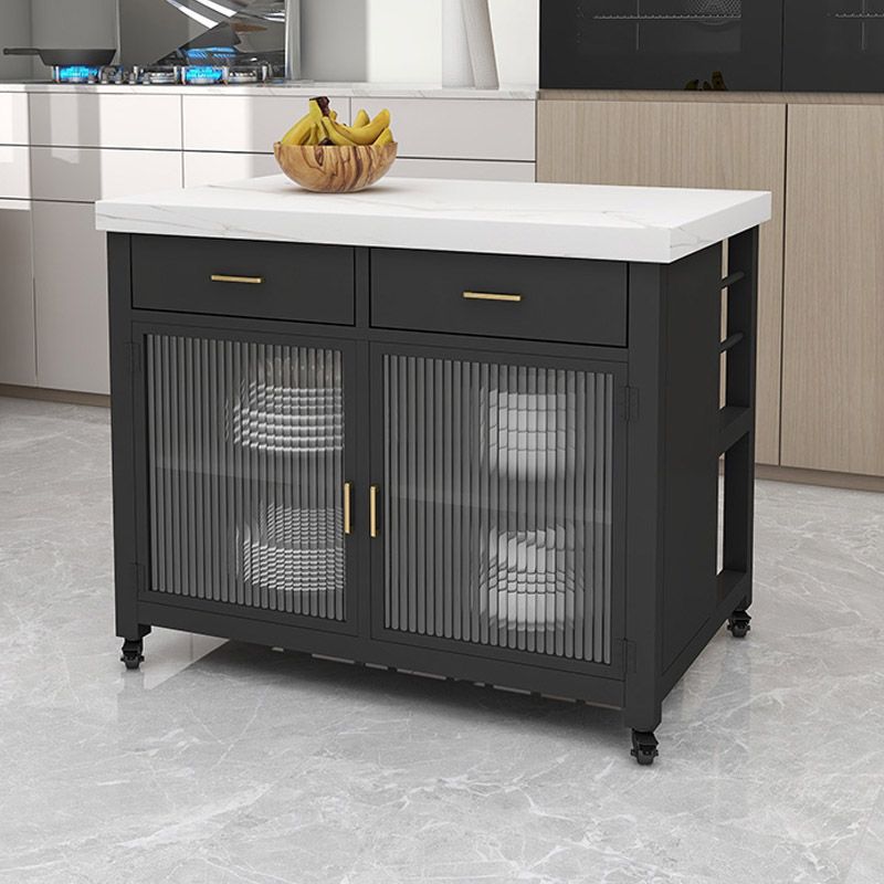 Dining Room Kitchen Island Table Modern Marble Prep Table with Storage Cabinet