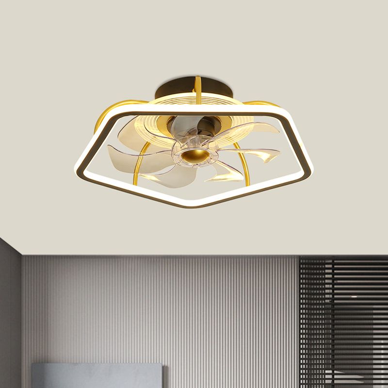 Pentagone Semi Flush Plafond Light moderne Metal Black / Gold LED PROSITION LUMINATEUR avec 7 lames, 18,5 "de largeur