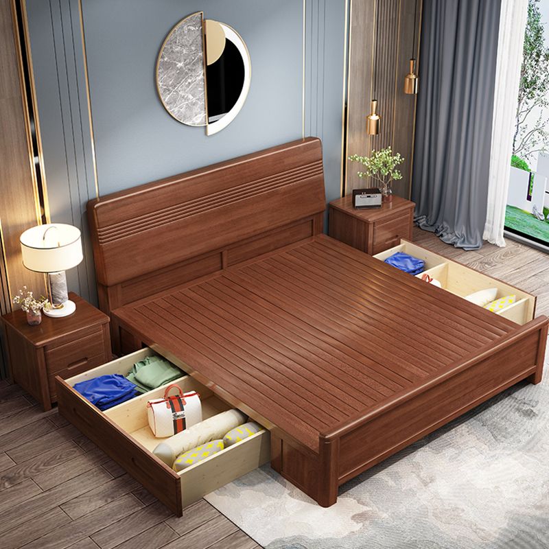 Walnut Bed, Deep Brone, Queen,42.91inch High Bed Frame with Bedside
