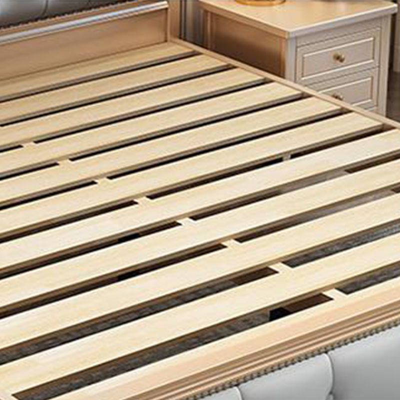 Victorian Style Bed Frame Rubberwood Bed with Upholstered Headboard